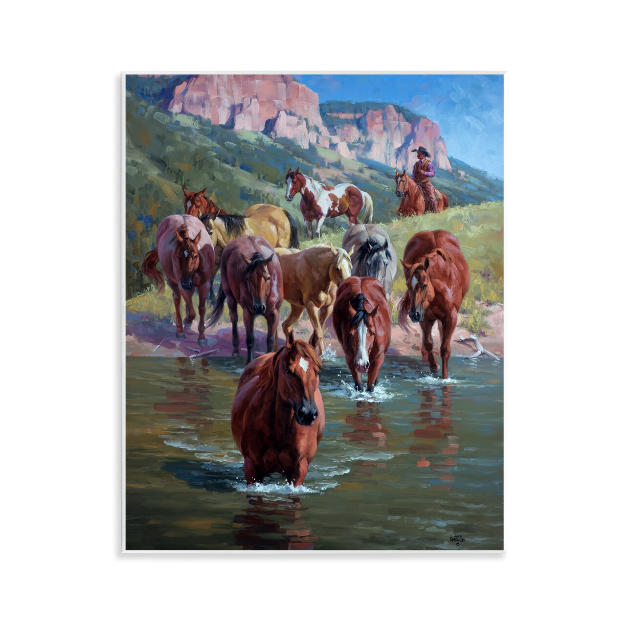 Stupell Industries Cowboy Leading Horses in River Wall Plaque By Jack Sorenson